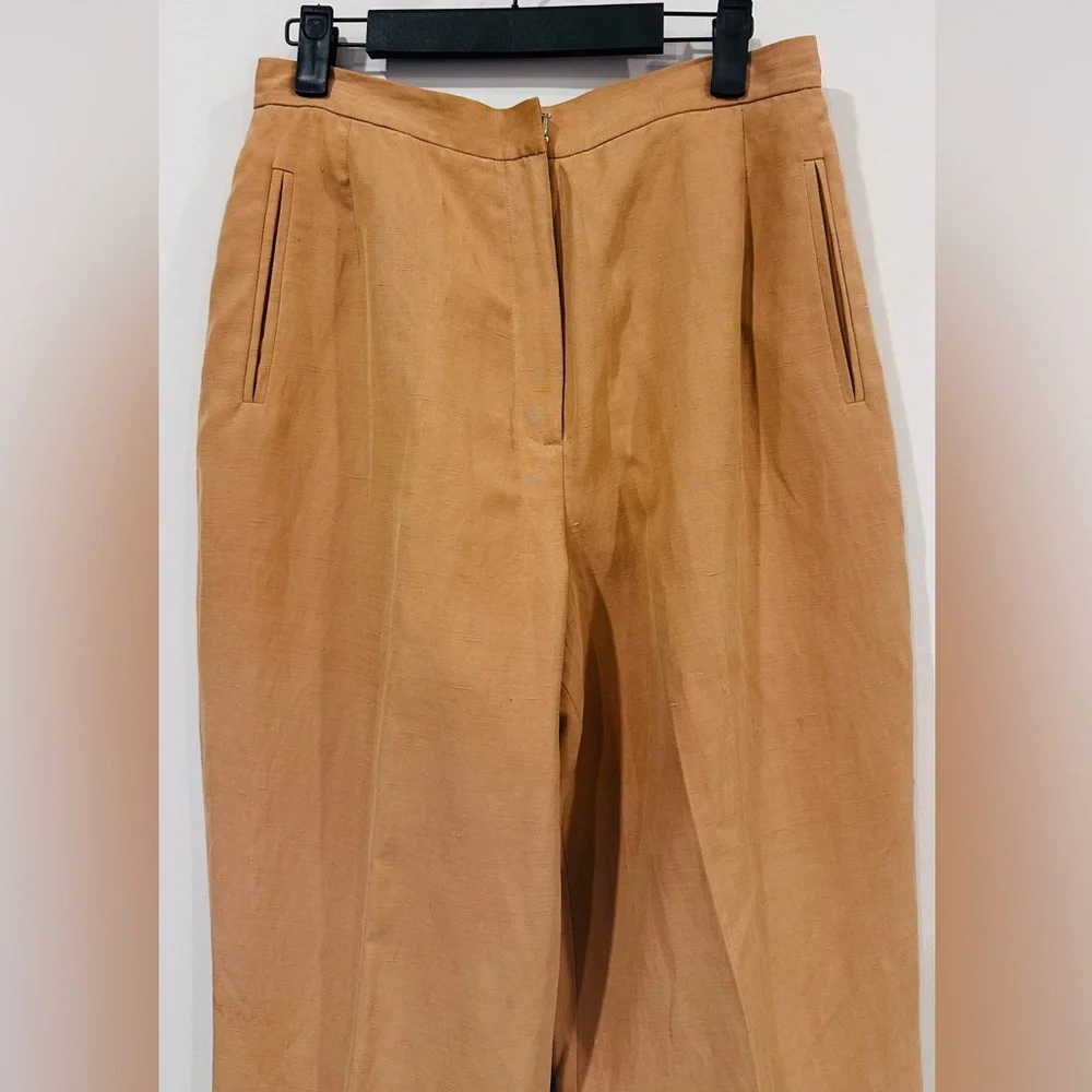 Liz Claiborne Vintage Silk & Linen Blend Camel Pleated High Waisted Trouser 10